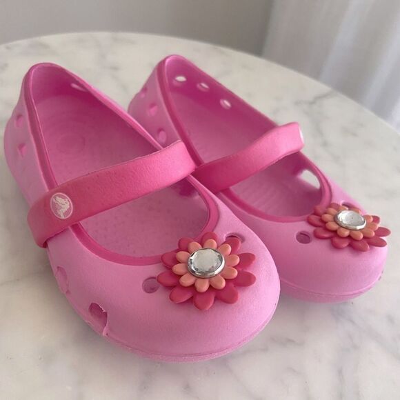 CROCS Other - Crocs Kids Girls Keeley Springtime Embellished Mary Jane Flats Shoes Pink 6/ C6
